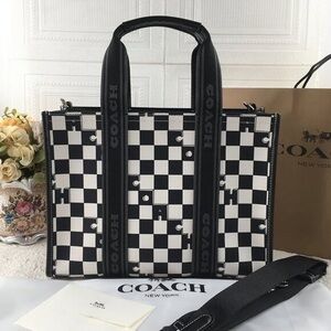 Coach Monochrome Checkered Tote Bag